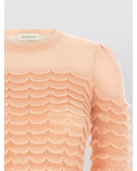 Zimmermann Blue Scallop Knit Sweater Crew Neck Design