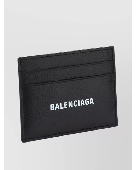 Balenciaga Black Leather Logo-Print Card Holder for men