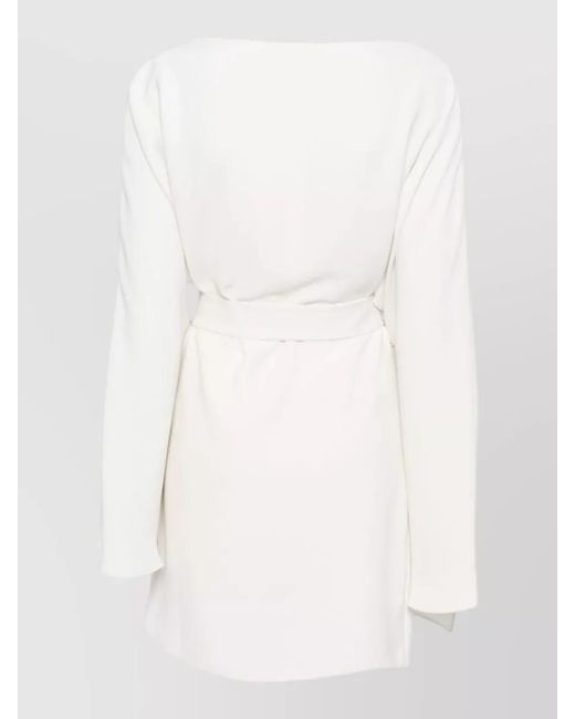 P.A.R.O.S.H. White Belted Waist Dress Long Sleeves Boat Neck