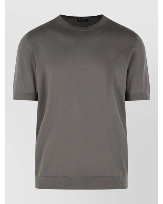 Zegna Gray Cotton Knit T Shirt Short Sleeves for men