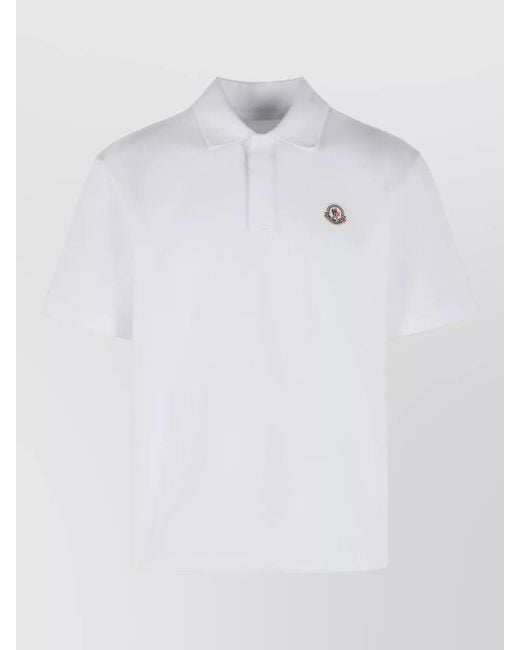 Moncler White Cotton Polo Shirt Collar Short Sleeves for men