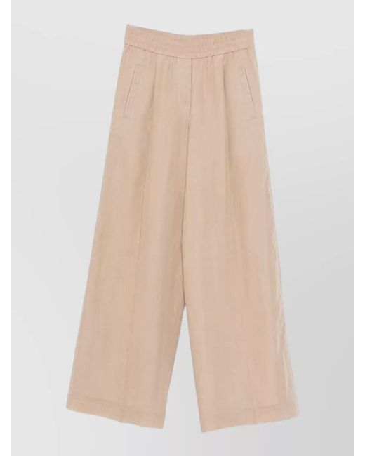 Brunello Cucinelli Natural Cotton Wide-Leg Trousers