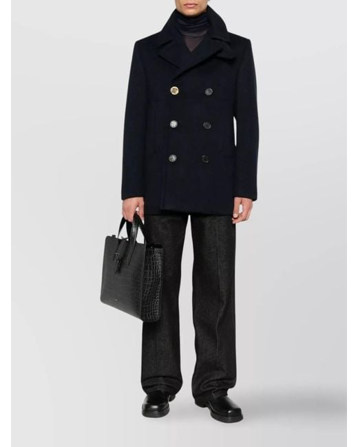 Givenchy Blue Wool Double-Breasted Peacoat for men