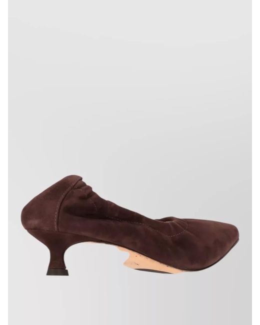 LA ROSE Brown Pumps Kitten Heel Pointed Toe Ruched Suede
