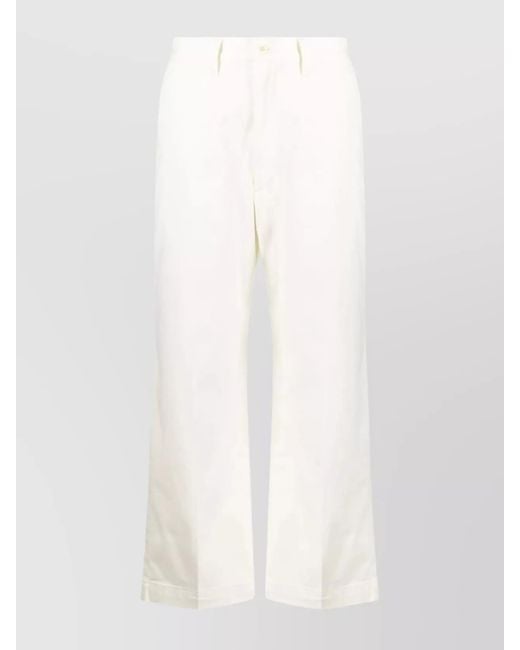 Ralph Lauren White Flared Cotton Blend Trousers With Pockets And Pressed Crease