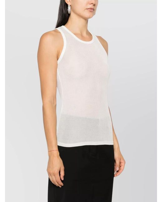Maison Margiela White Silk Fine Ribbed Sleeveless Tank Top
