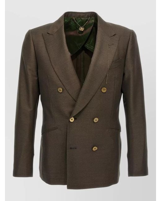 Maurizio Miri Green Wool Silk Double-Breasted Blazer for men