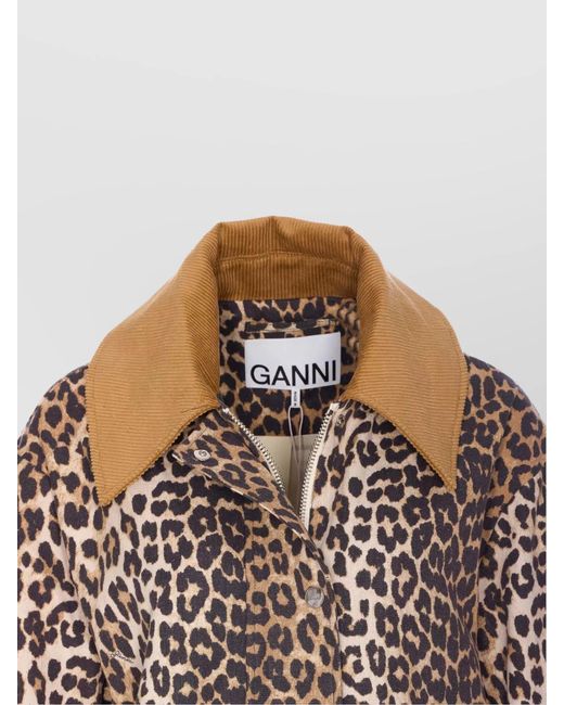 Ganni Multicolor Long Sleeve Animal Print Jacket With Wide Collar