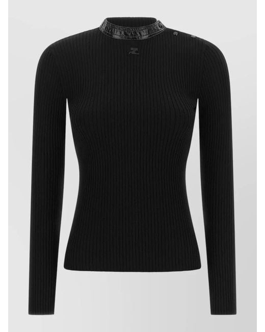 Courreges Black Vinyl Collar Sweater High Neck Buttons