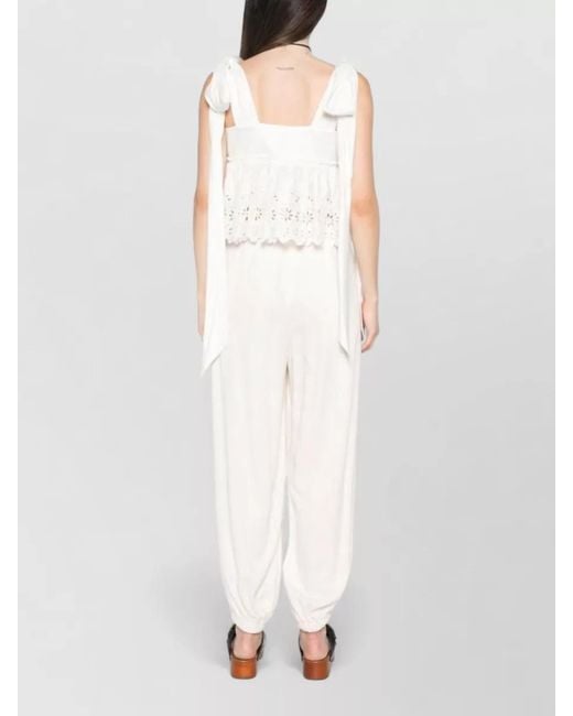 Chloé White Broderie Anglaise Cropped Top Bow Detail