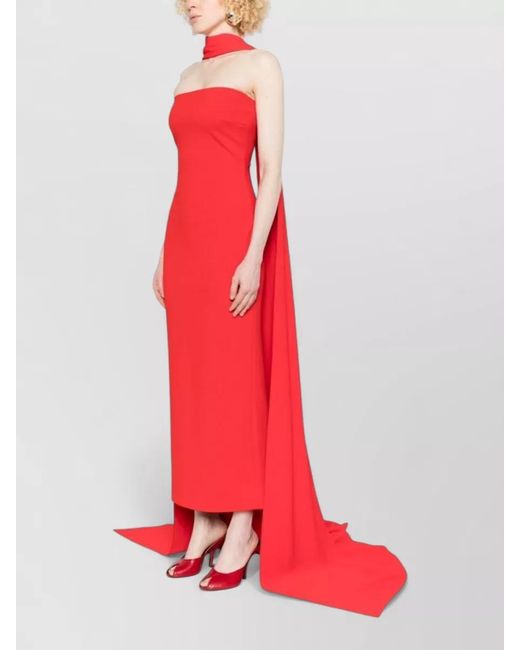 Solace London Red Martine Strapless Backless Cape Maxi Dress
