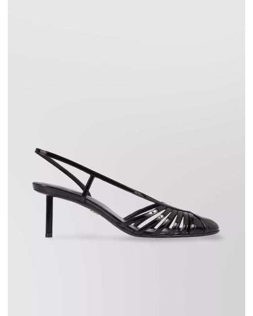 Ferragamo Black Glossy Strappy Pumps With Patent Accents