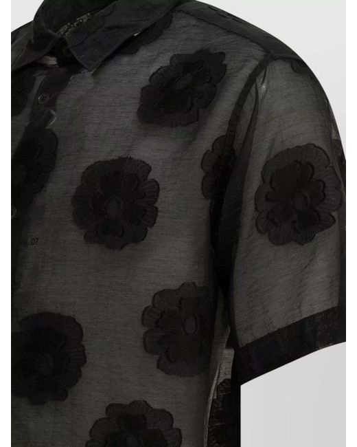 NN07 Black Freddy Short Sleeve Sheer Floral Shirt for men