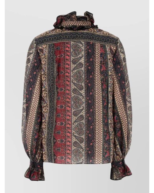 Valentino Garavani Brown Printed Cotton Blend Blouse