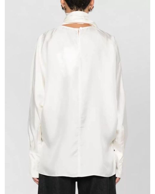 Rohe White Silk Top Scarf Detail Long Sleeves
