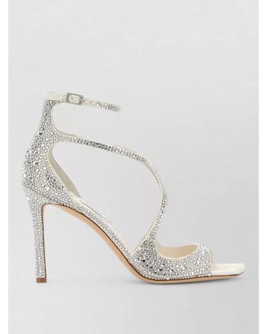 Jimmy Choo White Azia 95 Satin Sandals Crystal Detail
