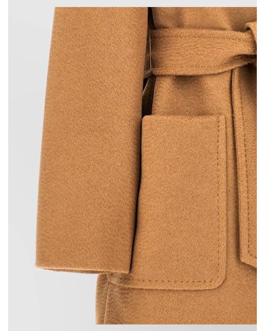 Max Mara Brown Camel Hair Hooded Belted Single Breasted Coat