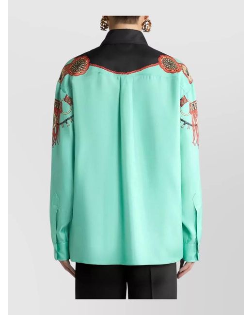 Etro Green Printed Silk Relaxed-Fit Shirt