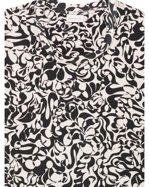 Dries Van Noten White Patterned Crew Neck Short Sleeve Shirt for men