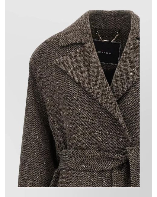 Kiton Black Chevron Wool Coat