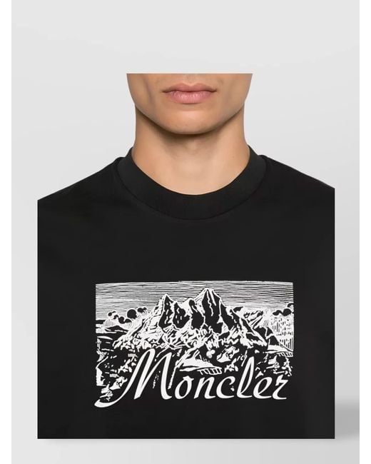 Moncler Black Cotton Graphic Print Short-Sleeve T-Shirt for men