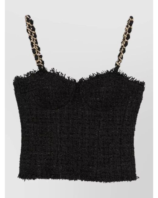 Balmain Black Chain Strap Sleeveless Top Sweetheart Neckline