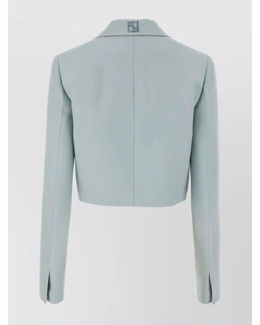 Fendi Blue Silk Wool Cropped Blazer