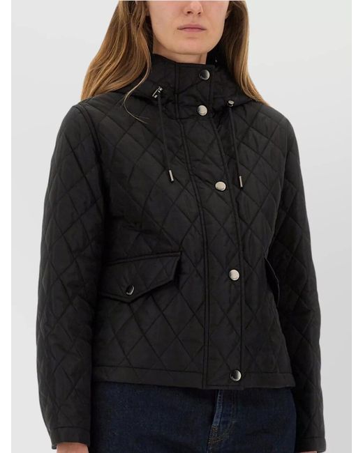 Burberry Black Quilted Hooded Jacket Front Pockets