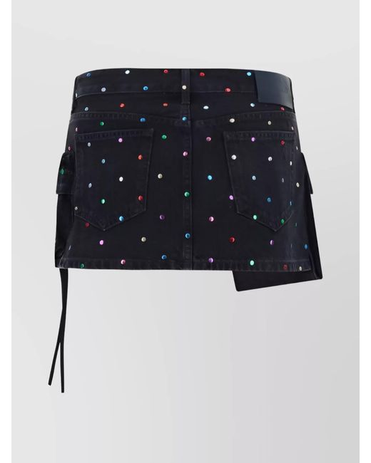 The Attico Blue Denim Embellished Thigh-Length Asymmetric Skirt