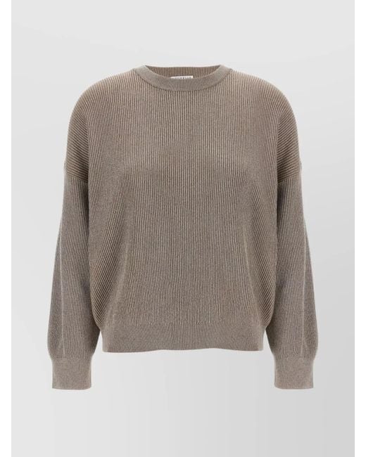 Brunello Cucinelli Gray Metallic Cotton Crew-Neck Jumper