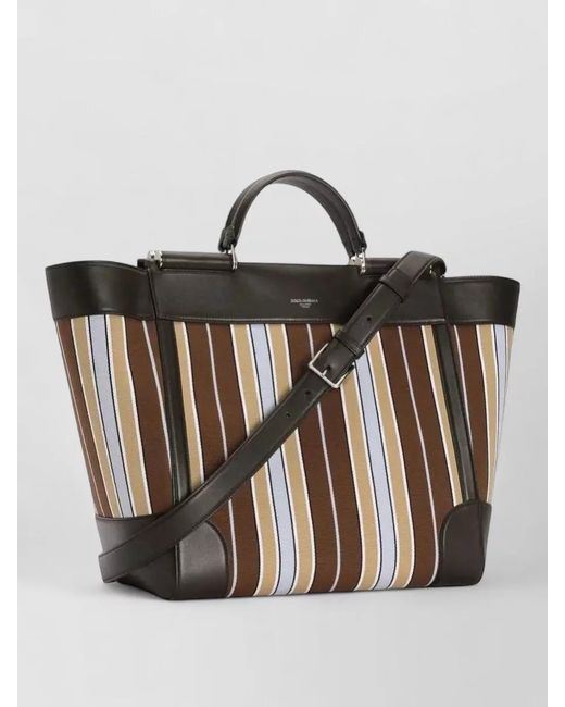 Dolce & Gabbana Multicolor Sicily Jacquard Tote Bag Striped Leather Handle for men