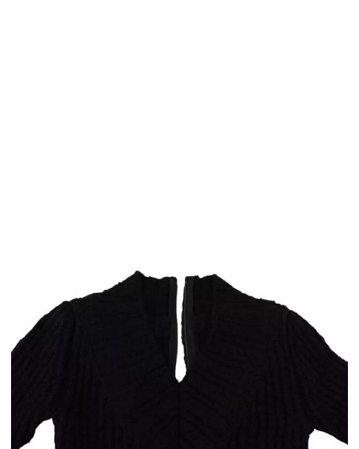 Dolce & Gabbana Black Ribbed V-Neck Long-Sleeve Midi Knitted Dress
