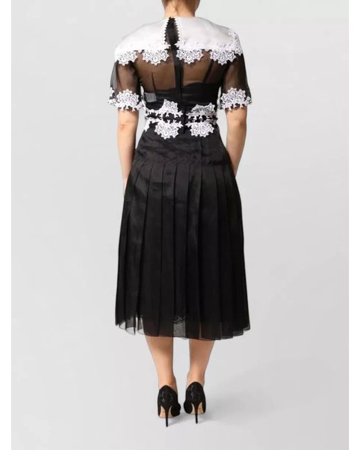 Dolce & Gabbana Black Silk Macramé Lace Midi Dress