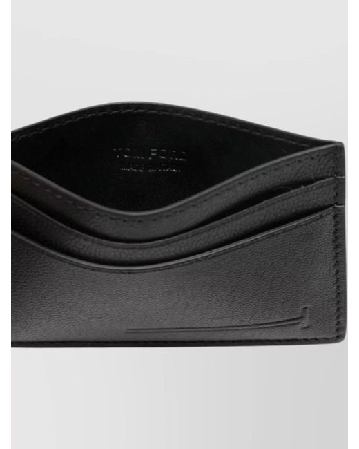 Tom Ford Black Leather Logo-Print Card Holder for men