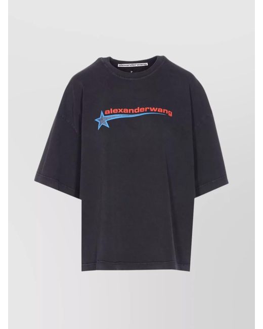 Alexander Wang Blue Logo Print Crewneck Short Sleeve Top