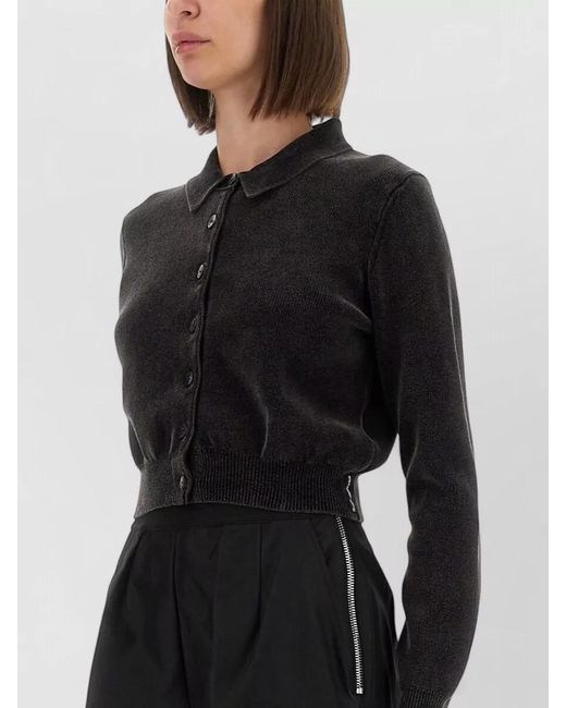 Alexander Wang Black Cropped Cardigan Collar Detail Long Sleeves