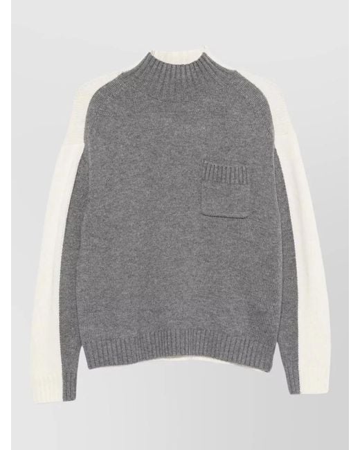 Semicouture Gray Winnie Cashmere High Neck Color Block Sweater
