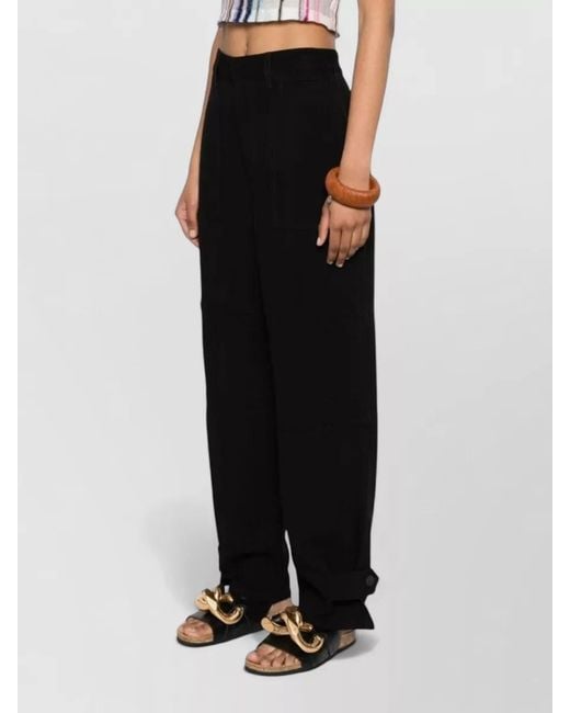 Loewe Black Linen Cargo Trousers Tapered Leg Design