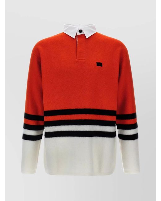 Wales Bonner Red 'Cipher' Striped Long Sleeve Polo Shirt for men