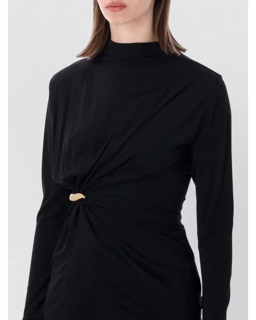 Bottega Veneta Blue Long Sleeve Dress High Neck Draped Metal