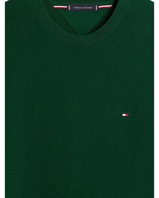 Tommy Hilfiger Green Structured Knit T-Shirt Ribbed Neckline for men