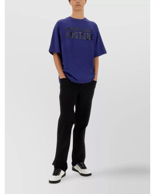Versace Jeans Couture Blue Cotton Logo-Print T-Shirt for men