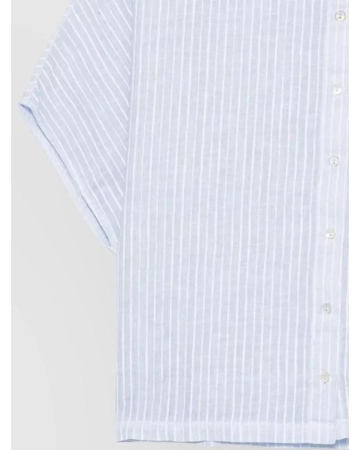 120% Lino White Linen Shirt Short Sleeves Collared Neck