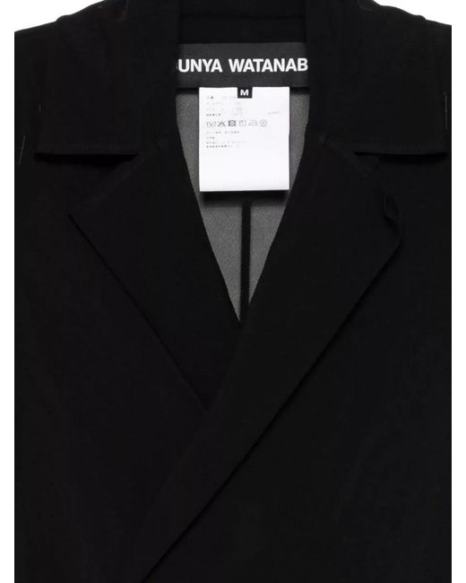 Junya Watanabe Black Wrap Jacket Mesh Panels Notched Lapels Pockets