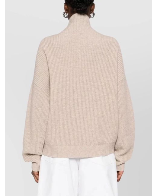 Isabel Marant White Cashmere Merino Wool Ribbed Oversized Roll Neck Jumper