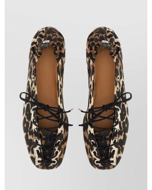 Ganni Black Denim Printed Ballerina Shoes