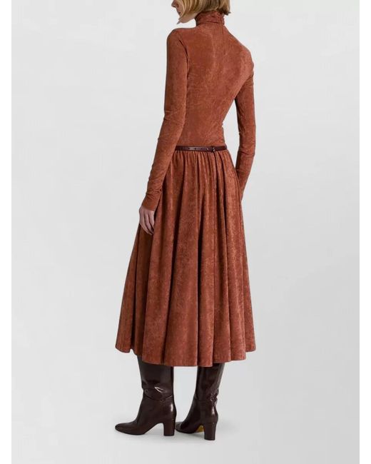 Alberta Ferretti Brown Belted Waist Midi Dress High Neckline