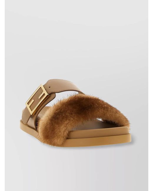 Fendi Brown Leather Slides