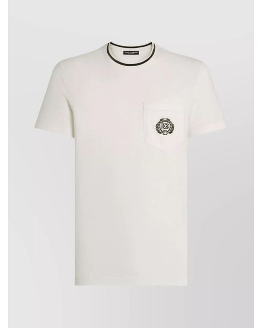 Dolce & Gabbana White Cotton Logo Embroidered T-Shirt for men