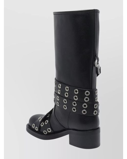 Mach & Mach Black Vintage Leather Combat Ankle Boots With Buckles